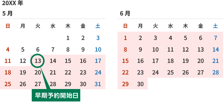 早期予約カレンダーのイメージ
